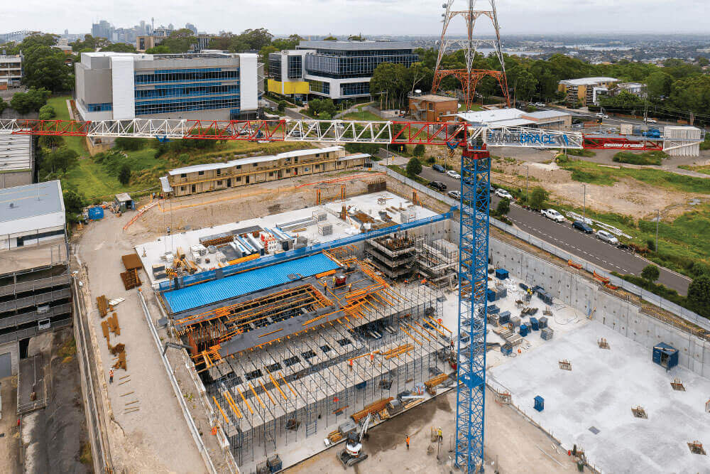 a birds eye view of a large building construction site